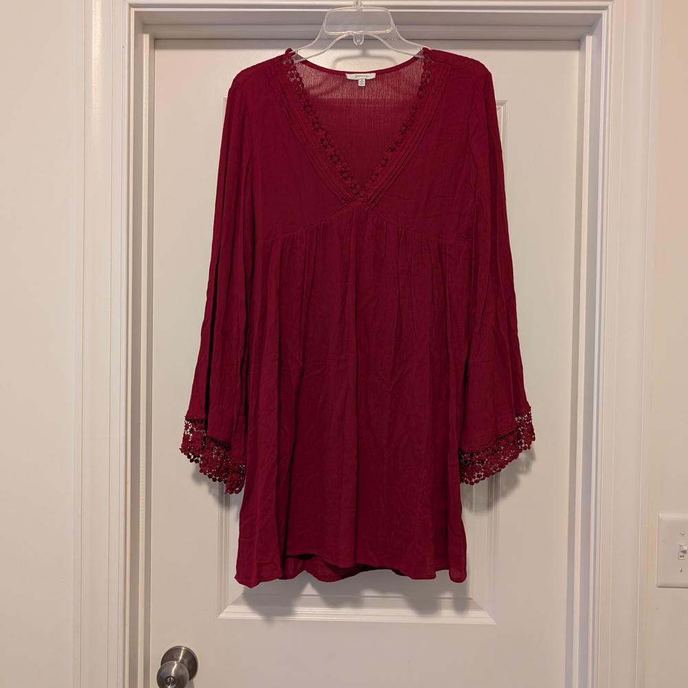 V-Neck Red Dress with Lace Trim